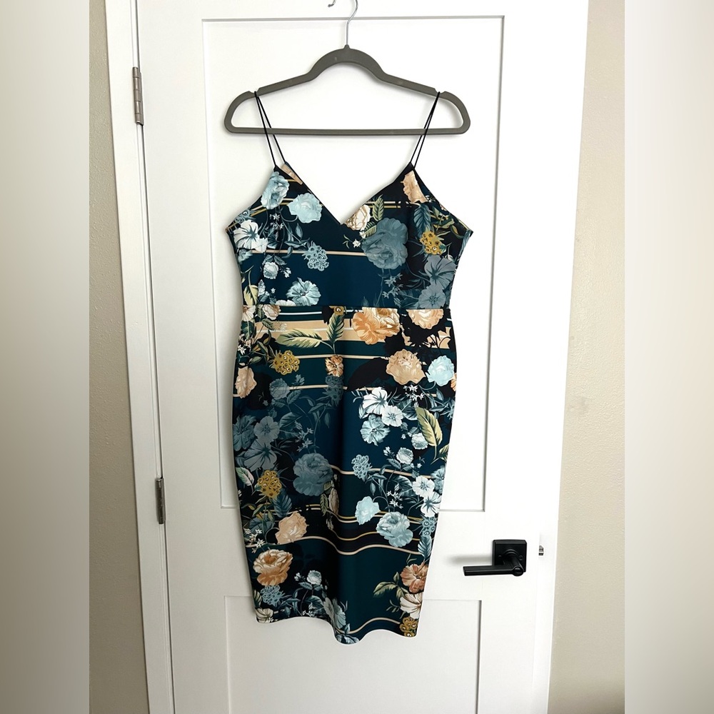 asos dark teal spaghetti strap midi bodycon dress